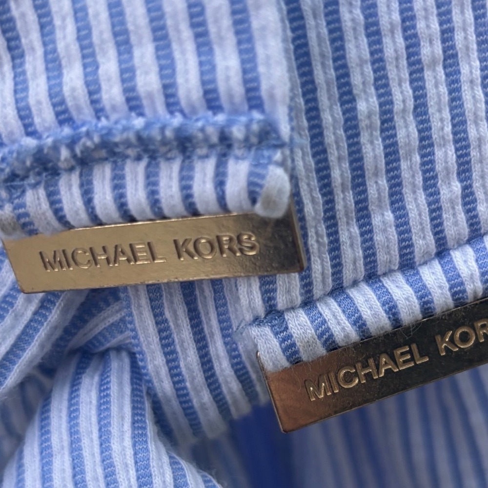 Michael Kors Dress Womens Medium Blue Seersucker Striped Off Shoulder Excellent - Picture 7 of 12